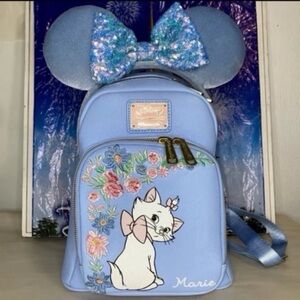 Disney Aristocats Marie floral embroidered periwinkle Loungefly & ears SET